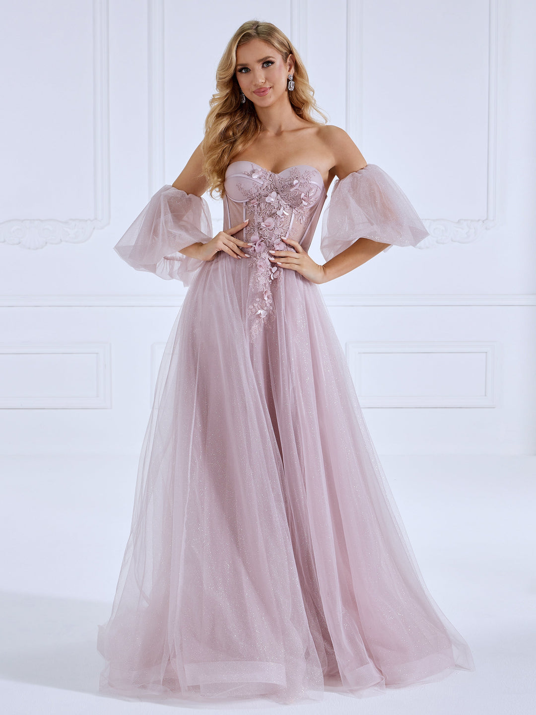Floral Beaded Corset, Long Prom Dress, Photo Shoot Gown