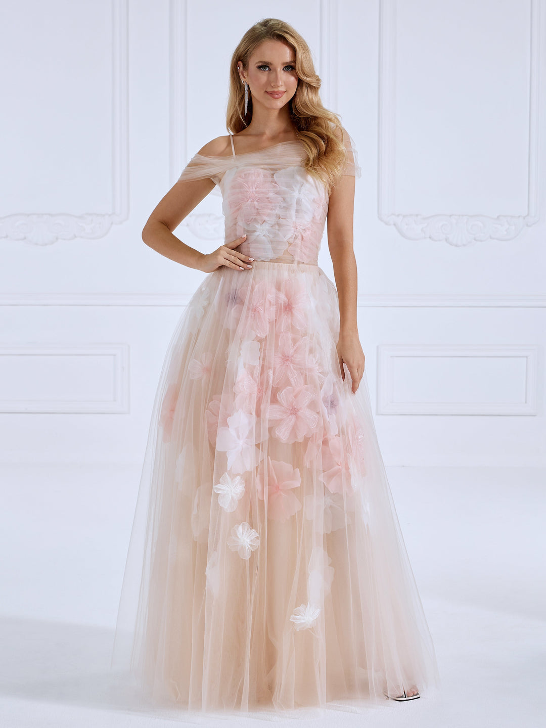 Strapless Corset Bodice, Handmade Floral Applique ,Prom Dress , Photo Shoot Gown