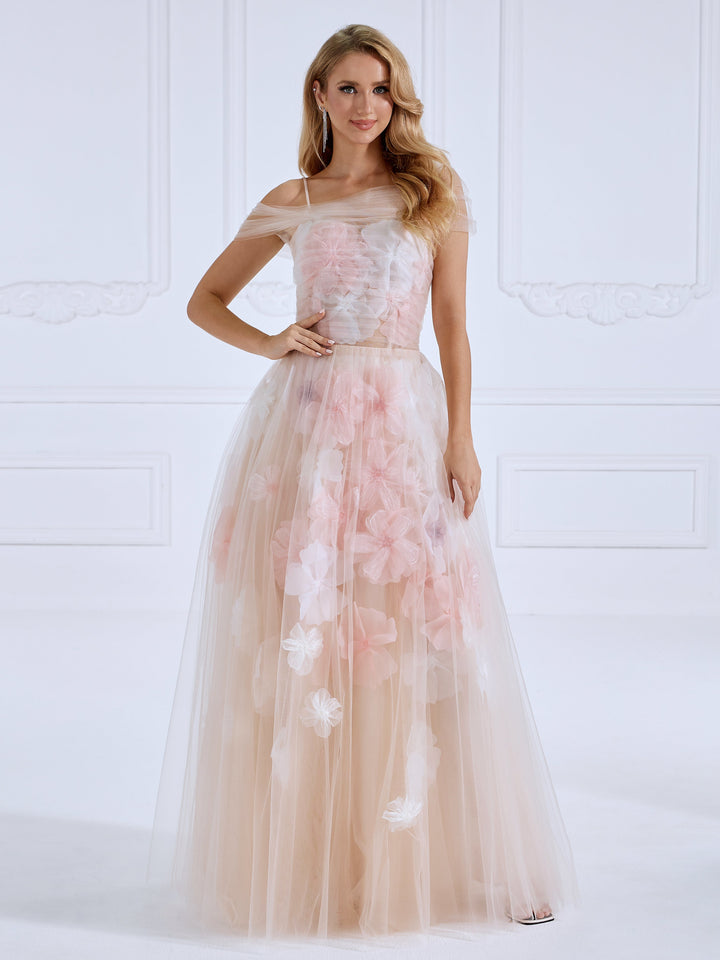 Strapless Corset Bodice, Handmade Floral Applique ,Prom Dress , Photo Shoot Gown