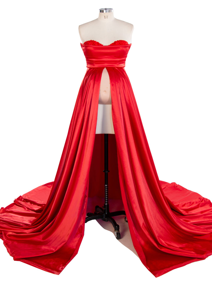Rotes Umstandskleid für Fotoshooting Babypartykleid für Fotoshooting mit langer Schleppe YW240039