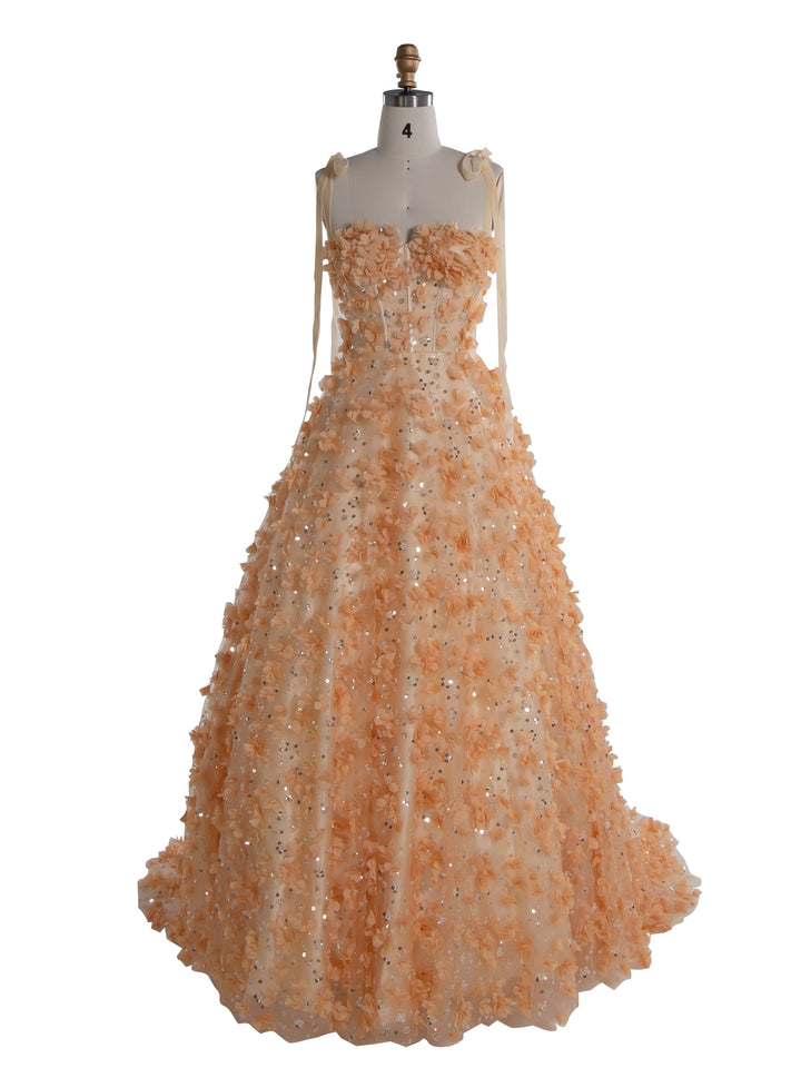 Wunderschönes handgefertigtes Perlen-Ballkleid mit Blütenblättern YE3021 