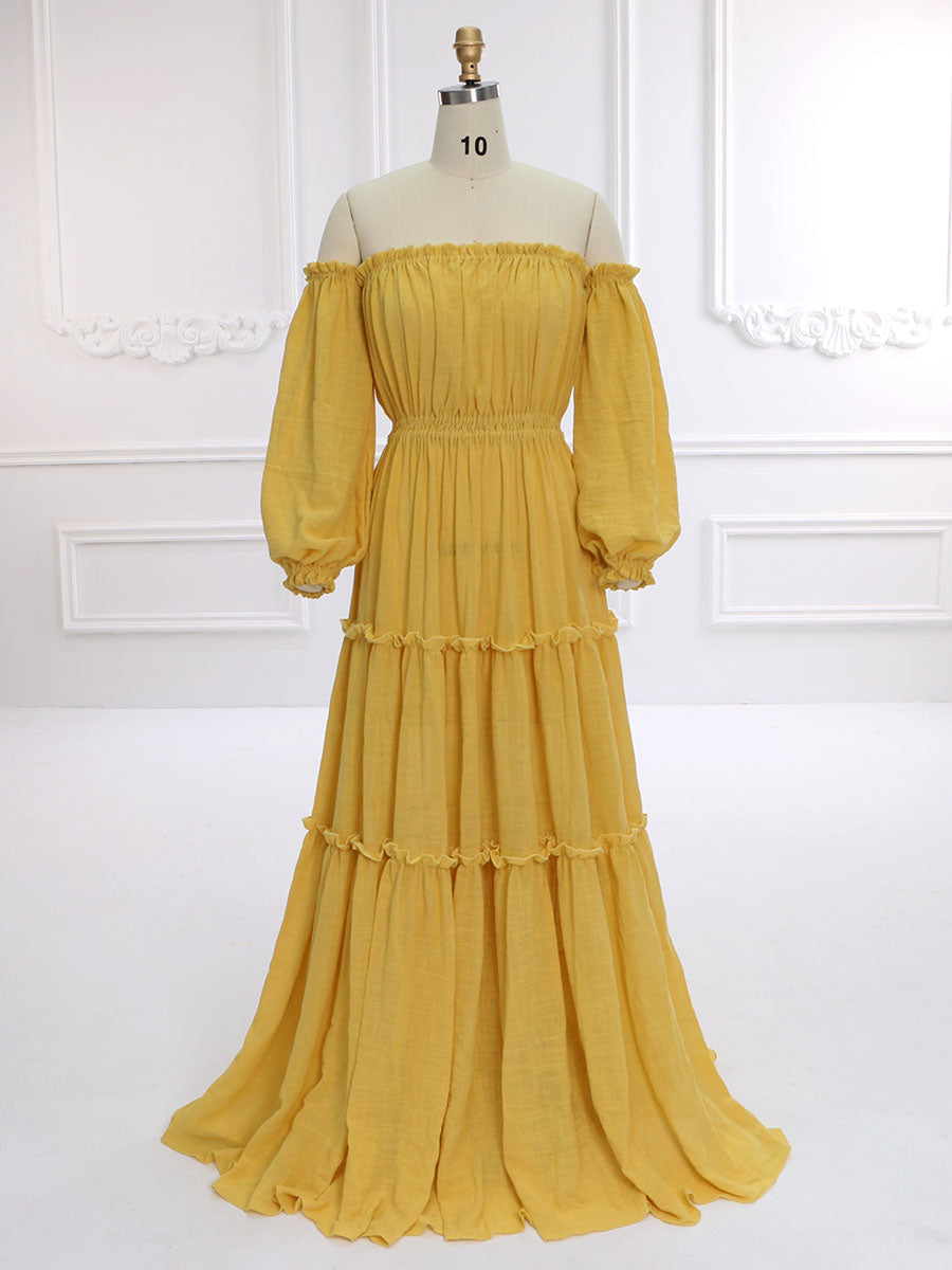 Lange Ärmel Elastische Taille Boho Strandkleid Frau Fotoshooting Kleider YW231107