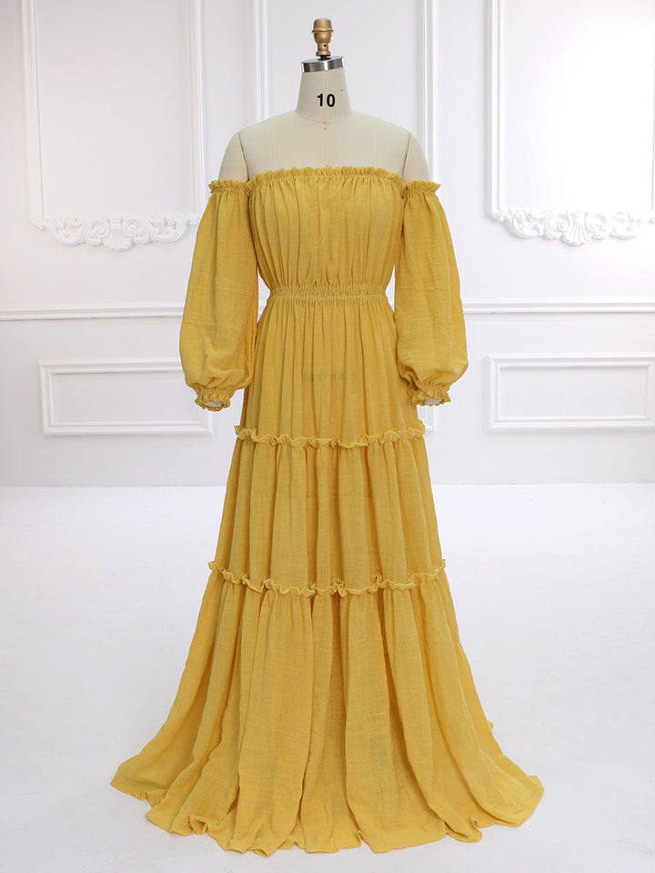 Lange Ärmel Elastische Taille Boho Strandkleid Frau Fotoshooting Kleider YW231107