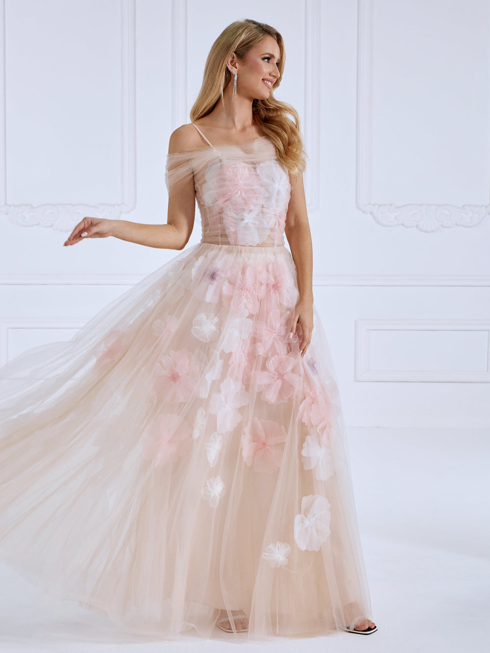 Strapless Corset Bodice, Handmade Floral Applique ,Prom Dress , Photo Shoot Gown