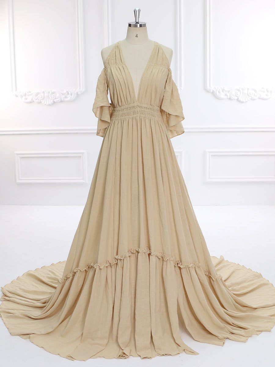 Elastische Taille Boho Strandkleid Seitenschlitz Frau Fotoshooting Kleider YW231106