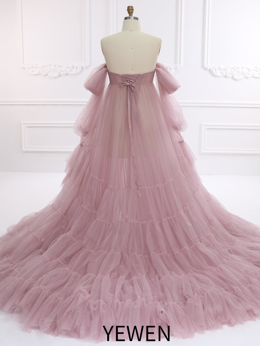 Umstandskleid für Fotoshootings, Tüllkleid, Fotografiekleid mit Bauchschlitz vorne, YW221106 