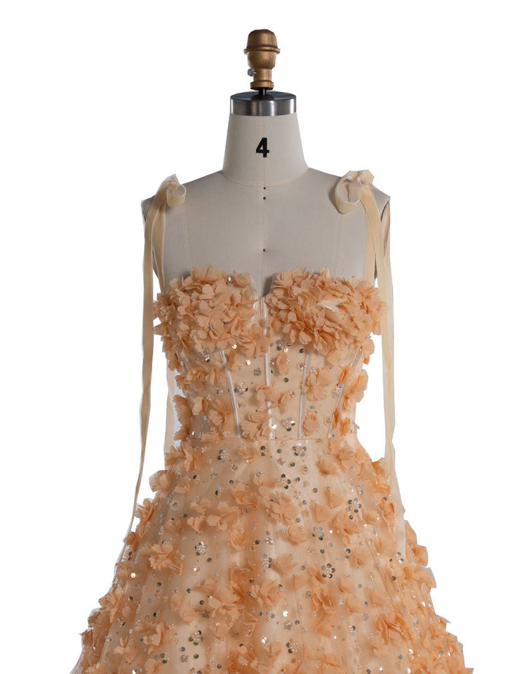 Wunderschönes handgefertigtes Perlen-Ballkleid mit Blütenblättern YE3021 
