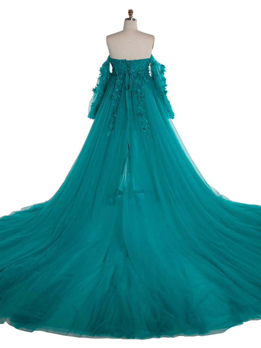 Wunderschöne Langarm Tüll Spitze Blume Mutterschaft Foto-Shooting Kleider Foto-Shootings Kleid für Hochzeitsgäste YW221109