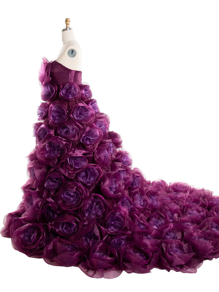 Trägerloses Organza-Umstandskleid mit 3D-Blumen für Fotoshootings, Babyparty, Fotografie-Kleider YW220308 