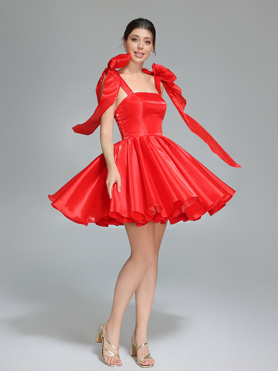 Schleife Akzent Herzausschnitt Kurzes Mini Homecoming Kleider Rot Weihnachtsfeier Kleid YW243100 