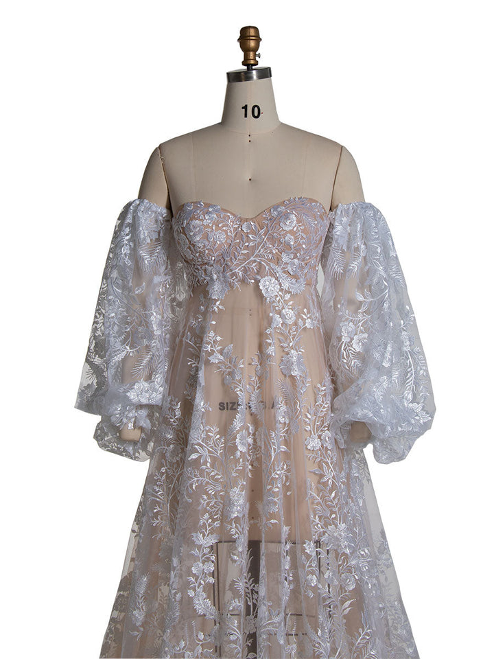 Boho-Stil Tüll mit Spitze Schulterfreies Umstandskleid für Fotoshootings Brautkleider YEWEN YW220225-1