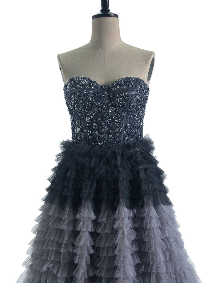 Ball-Gown ,Princess Sweetheart ,Floor-Length ,Tulle Prom Dresses With Beading Sequins