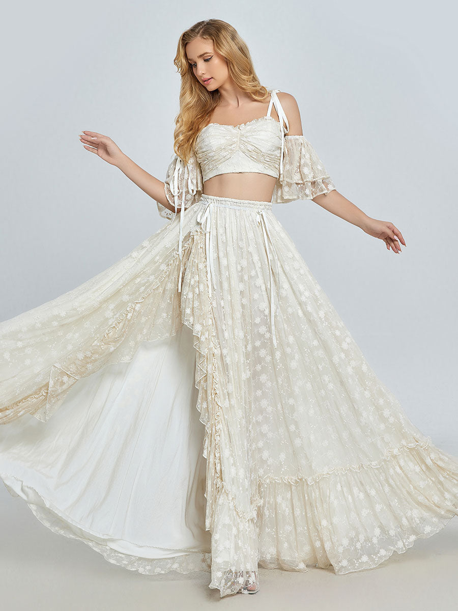 Boho 2-teiliges Set Spitzenkleid für Fotoshootings Bohemian Maxikleid für Hochzeiten YW240085