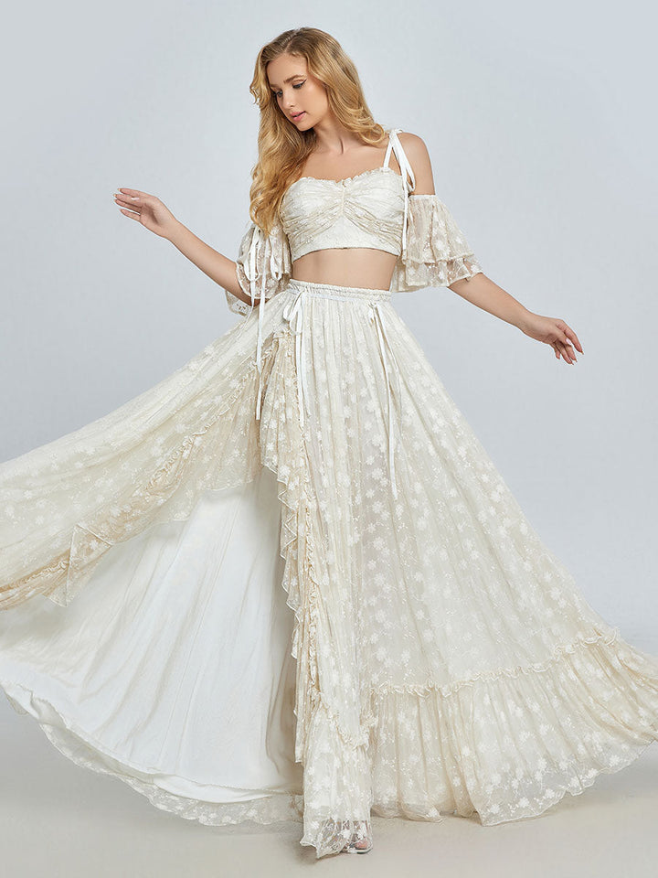 Boho 2-teiliges Set Spitzenkleid für Fotoshootings Bohemian Maxikleid für Hochzeiten YW240085