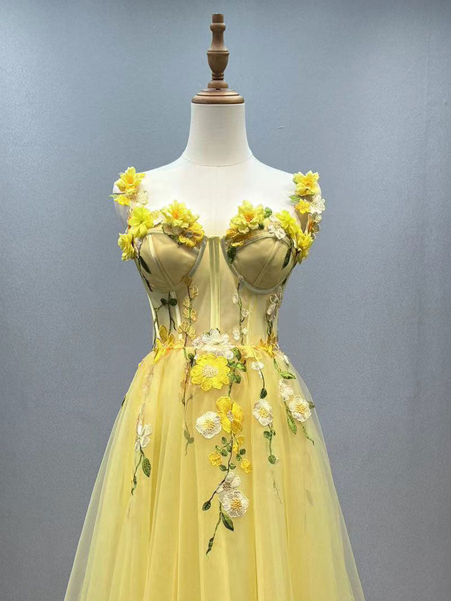 Knöchellanges Ballkleid mit floraler Spitzenapplikation, Feen-Abschlusskleid YE3029 