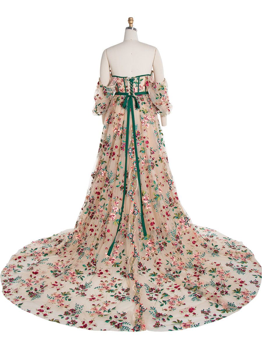 Elegant Embroidery Lace Floral Dress, Multi Colors Dress for Photo Shoot