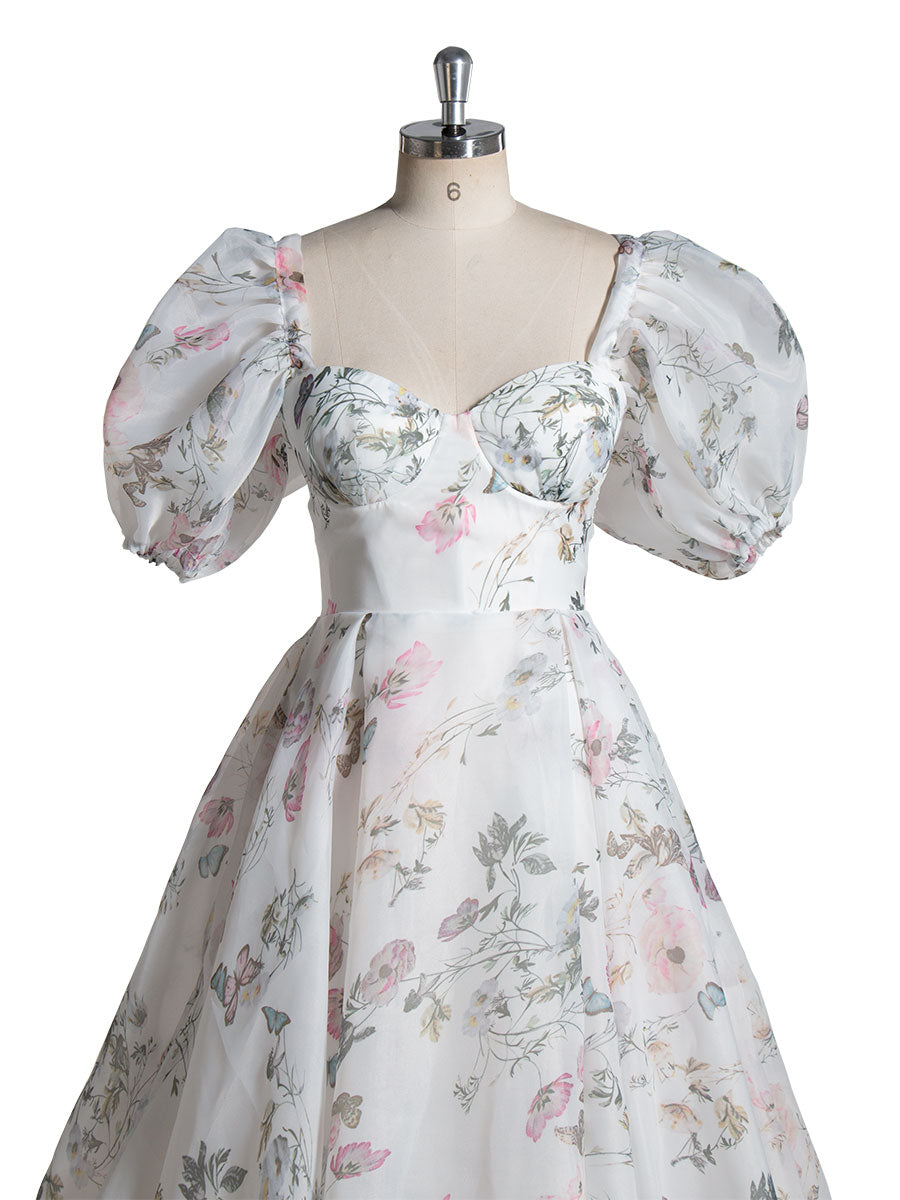Elegantes Blumenhochzeitskleid Blumendruck-Brautkleid YW240052 