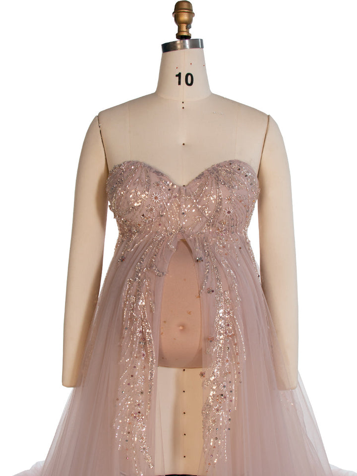 Umstandskleid mit Perlenkorsett Babypartykleid Babybauch-Schwangerschaftskleid für Fotoshooting YW240037
