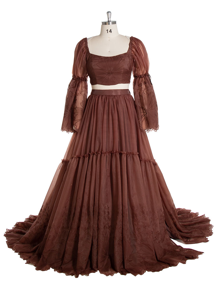 Elegantes 2-teiliges Set Boho Spitzenkleid für Fotoshooting Schwangerschaftsfreundlich - Brautkleid YW240097 