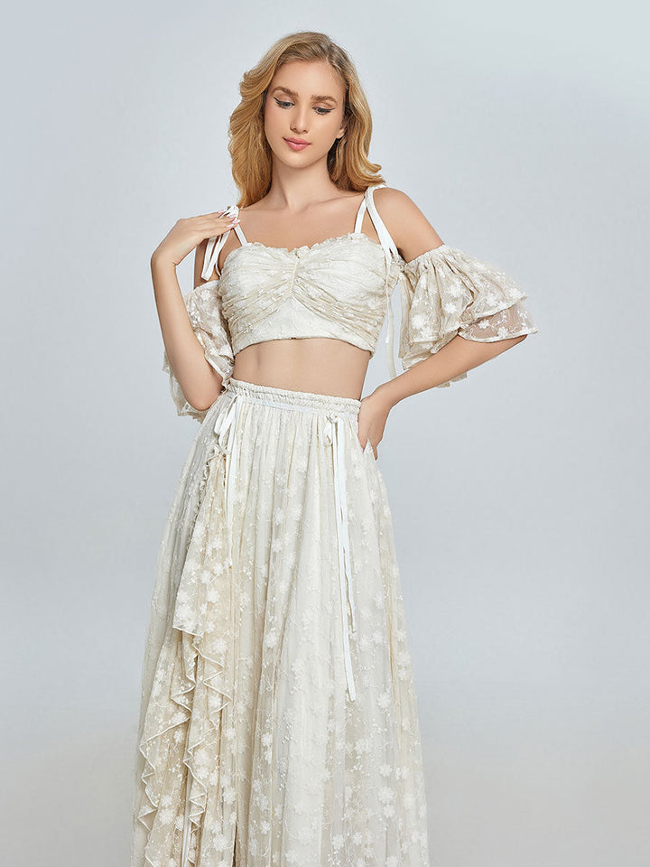 Boho 2-teiliges Set Spitzenkleid für Fotoshootings Bohemian Maxikleid für Hochzeiten YW240085