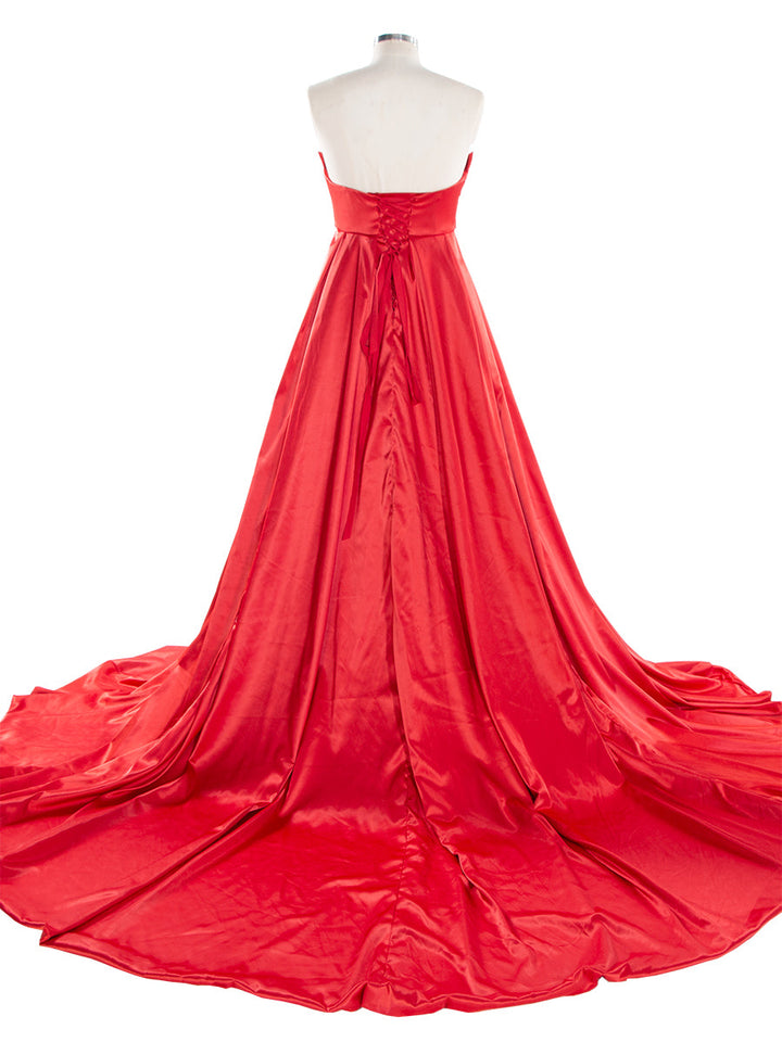 Rotes Umstandskleid für Fotoshooting Babypartykleid für Fotoshooting mit langer Schleppe YW240039