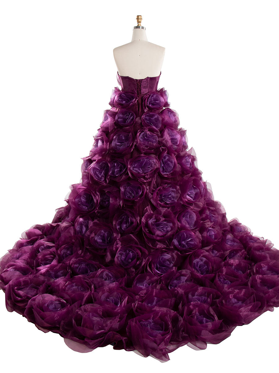 Trägerloses Organza-Umstandskleid mit 3D-Blumen für Fotoshootings, Babyparty, Fotografie-Kleider YW220308 