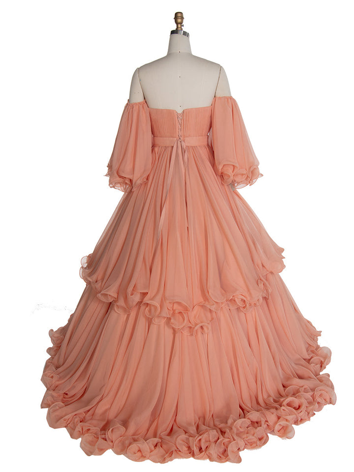 Seidiges Chiffon-Flauschkleid Großes Festivalkleid Damen Puffkleid für Fotoshootings YW240040 