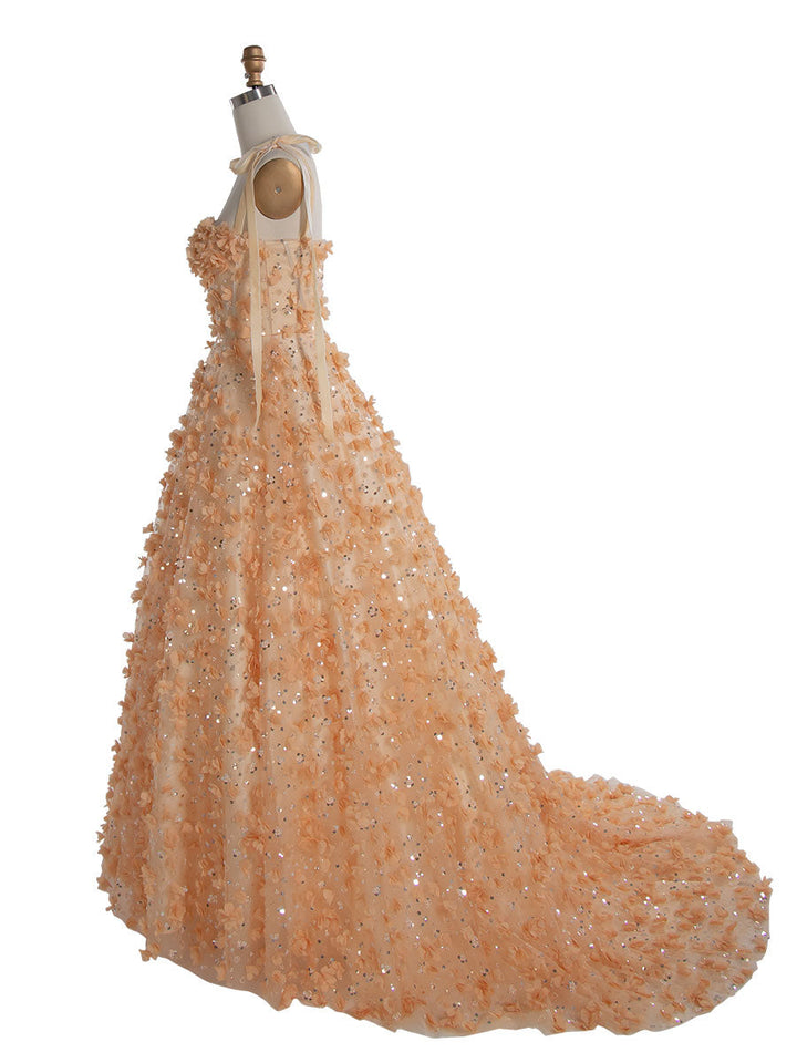 Wunderschönes handgefertigtes Perlen-Ballkleid mit Blütenblättern YE3021 