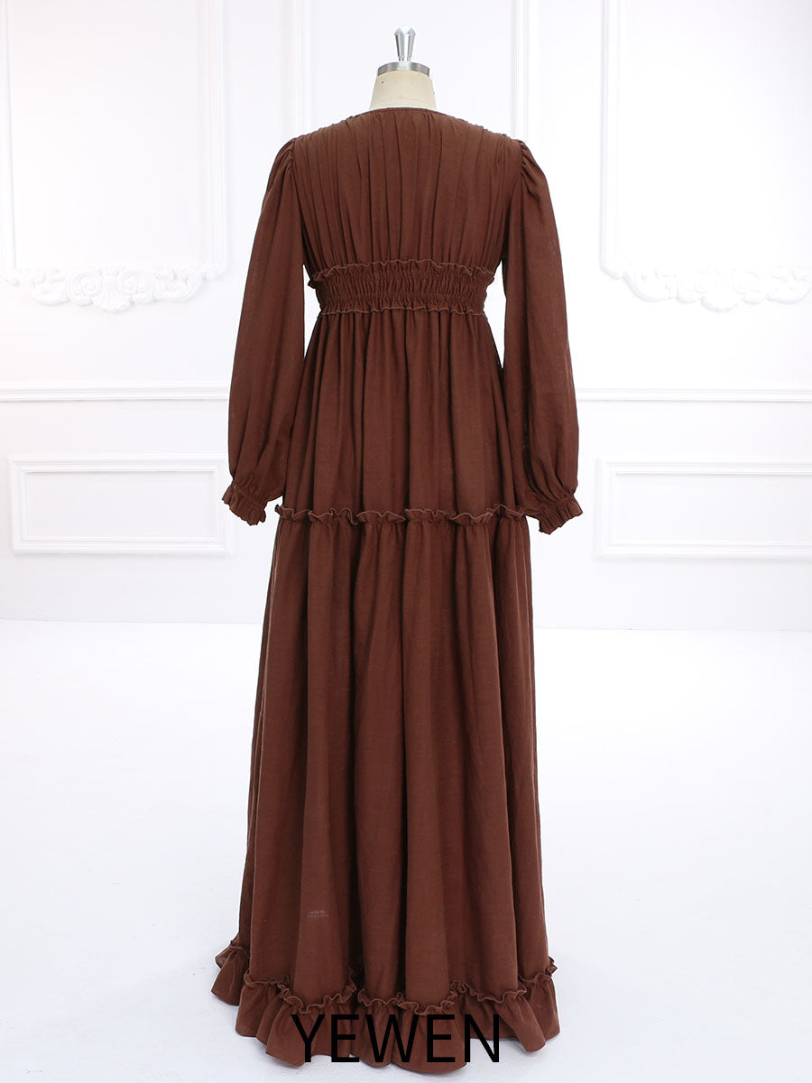 V-Ausschnitt, lange Ärmel, Boho-Maxikleid aus Baumwolle, Strandkleid für Fotoshootings, YW231133 