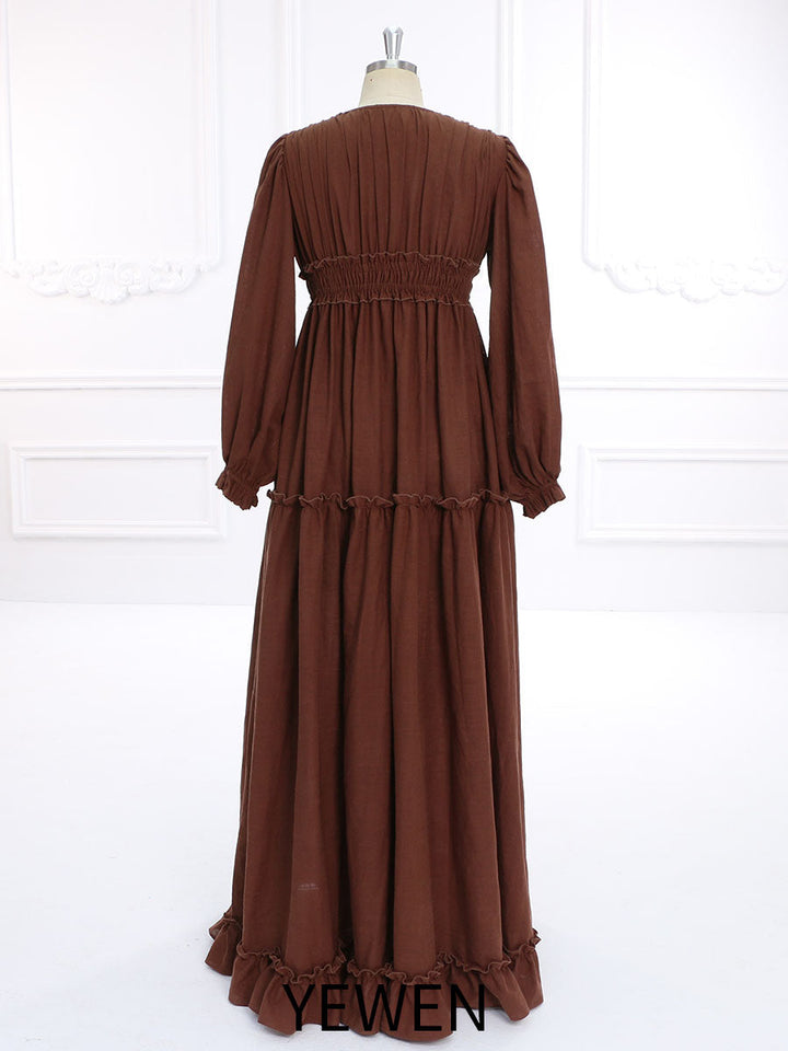 V-Ausschnitt, lange Ärmel, Boho-Maxikleid aus Baumwolle, Strandkleid für Fotoshootings, YW231133 