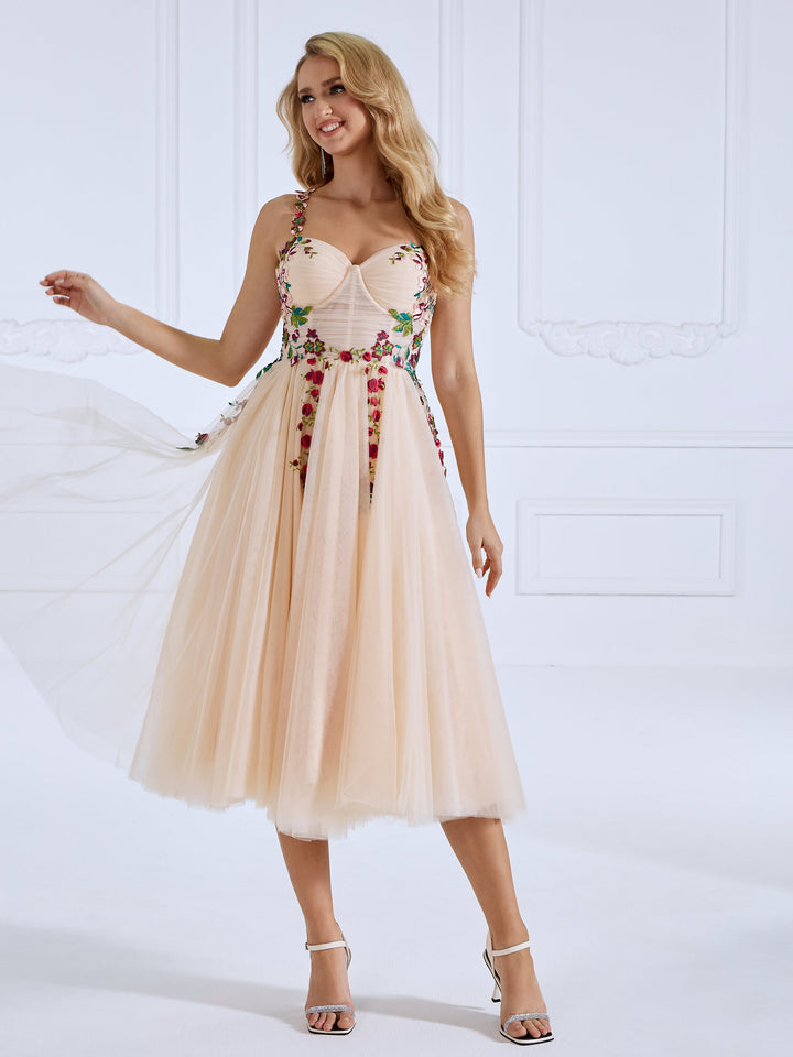 A Line Spaghetti Straps , Tea Length, Prom Dress , Party Dresses for Woman