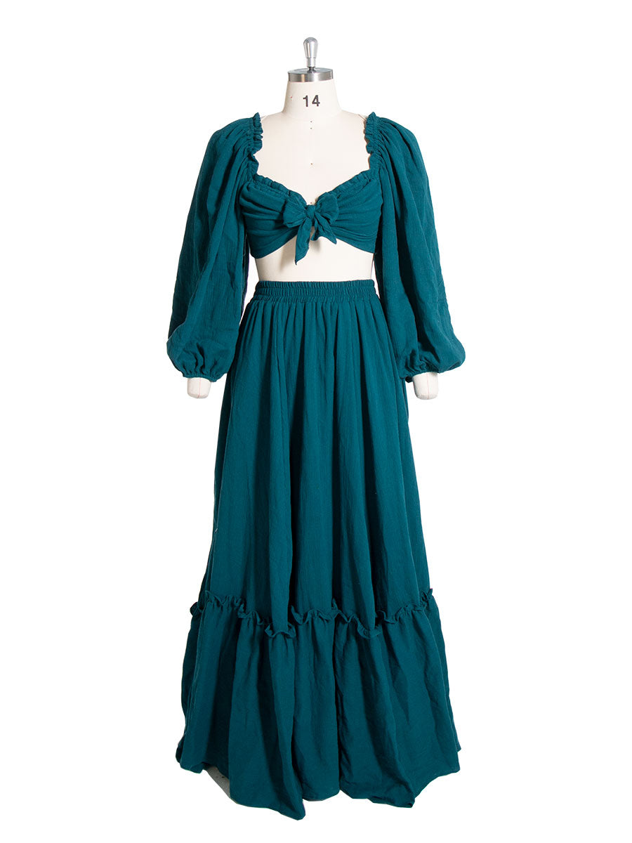 Lange Ärmel Verstellbarer Rücken Frau Baumwolle Maxikleid Fotoshooting Kleider Outfit YW231113 