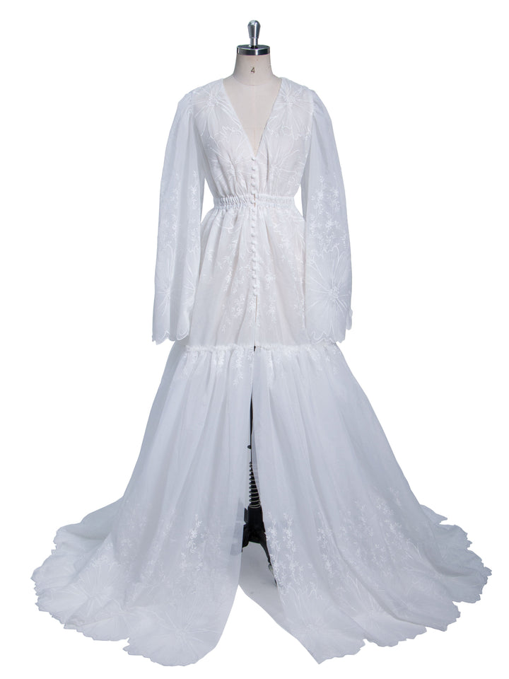 Kleid mit Stickerei und Blumenmuster aus transparenter Spitze für Schwangerschaft/Nicht-Schwangerschafts-Fotoshooting, verstellbare Taille, YW231061 