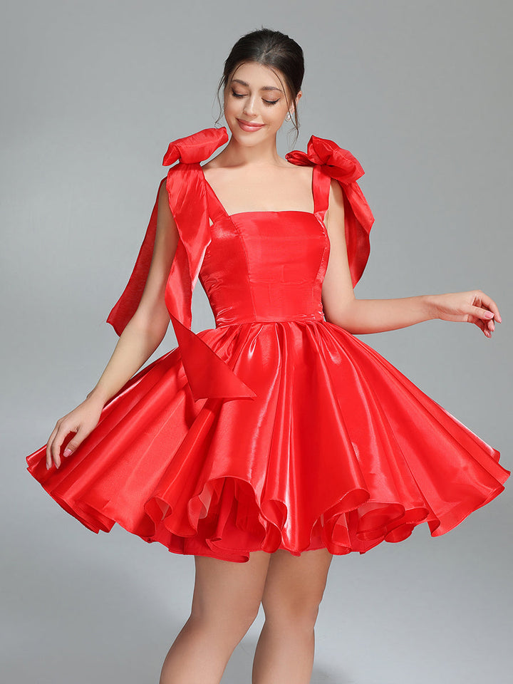 Schleife Akzent Herzausschnitt Kurzes Mini Homecoming Kleider Rot Weihnachtsfeier Kleid YW243100 