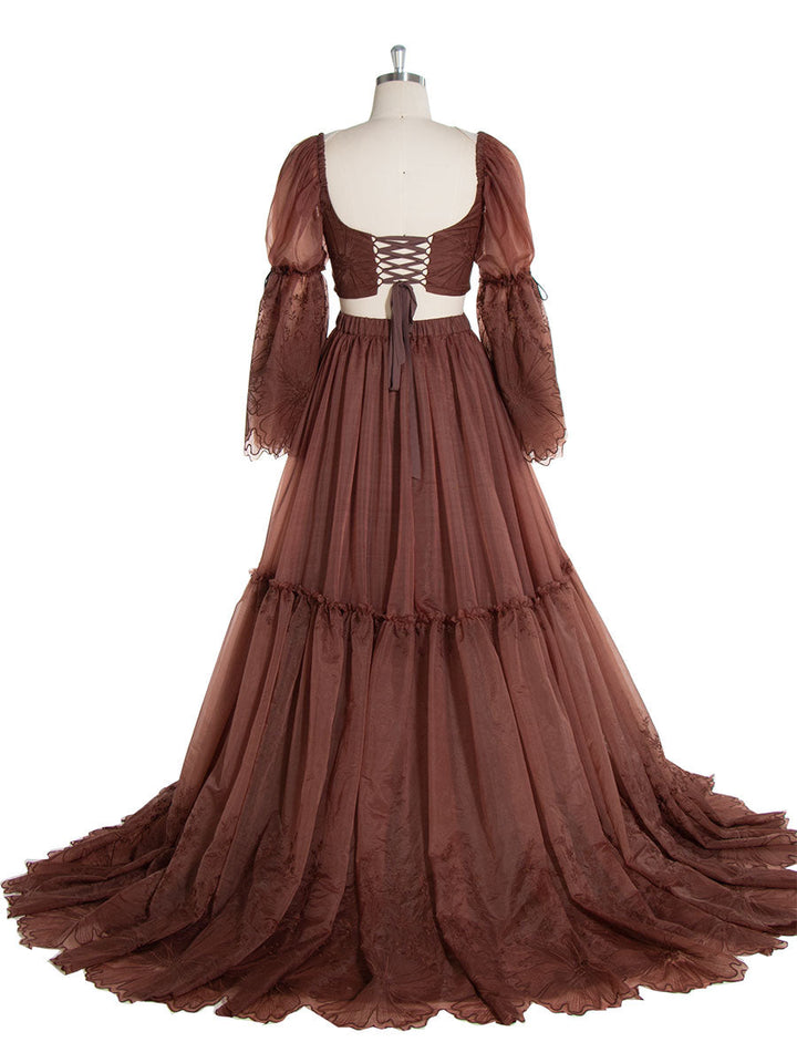 Elegantes 2-teiliges Set Boho Spitzenkleid für Fotoshooting Schwangerschaftsfreundlich - Brautkleid YW240097 