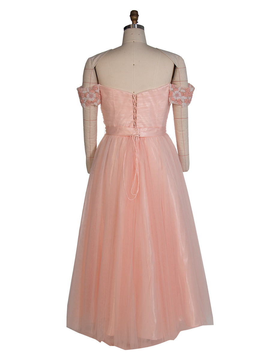 Knöchellanges rosa Ballkleid mit Perlen und Blumenapplikationen, Fee-Abschlusskleider, YE4001 