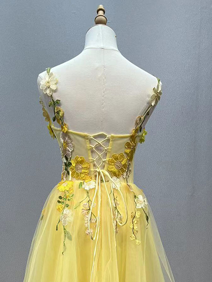 Knöchellanges Ballkleid mit floraler Spitzenapplikation, Feen-Abschlusskleid YE3029 