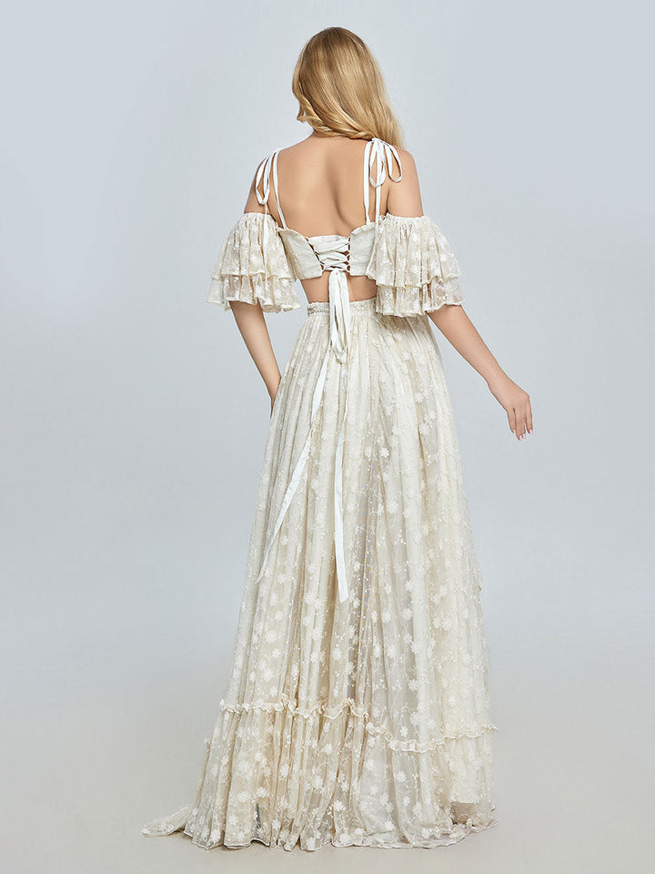 Boho 2-teiliges Set Spitzenkleid für Fotoshootings Bohemian Maxikleid für Hochzeiten YW240085