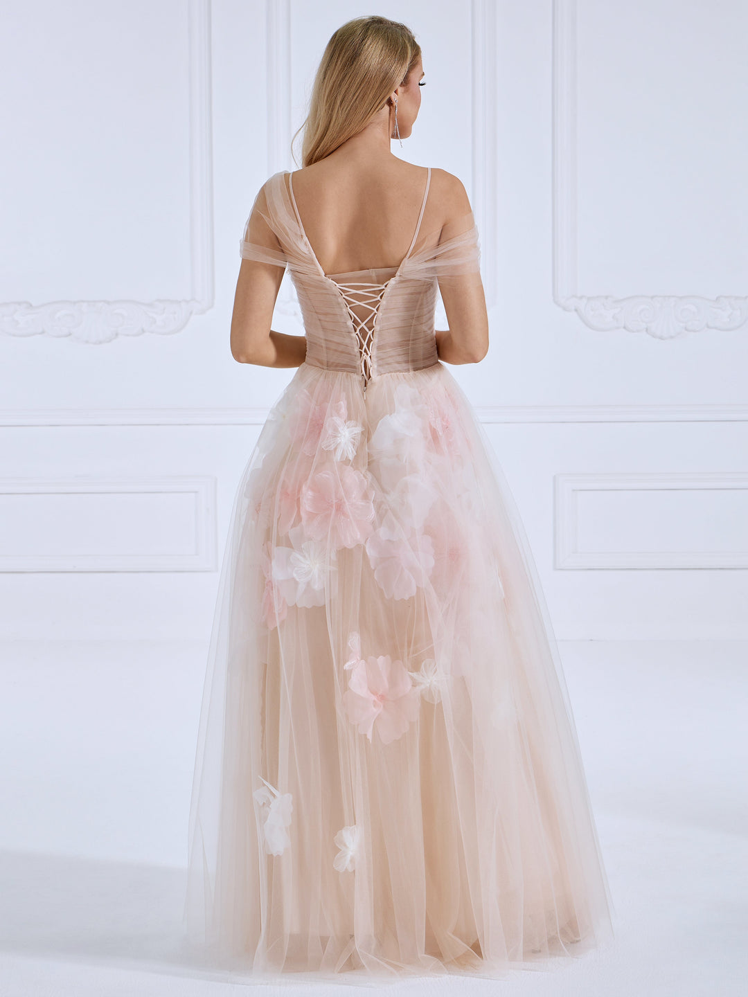 Strapless Corset Bodice, Handmade Floral Applique ,Prom Dress , Photo Shoot Gown