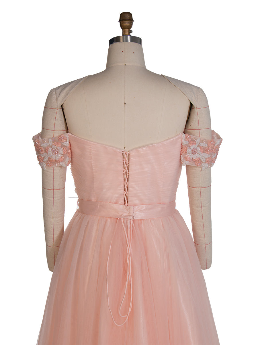 Knöchellanges rosa Ballkleid mit Perlen und Blumenapplikationen, Fee-Abschlusskleider, YE4001 