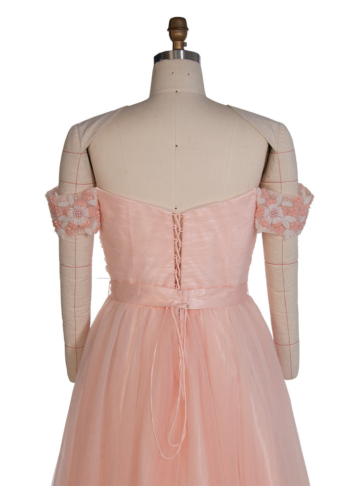 Knöchellanges rosa Ballkleid mit Perlen und Blumenapplikationen, Fee-Abschlusskleider, YE4001 