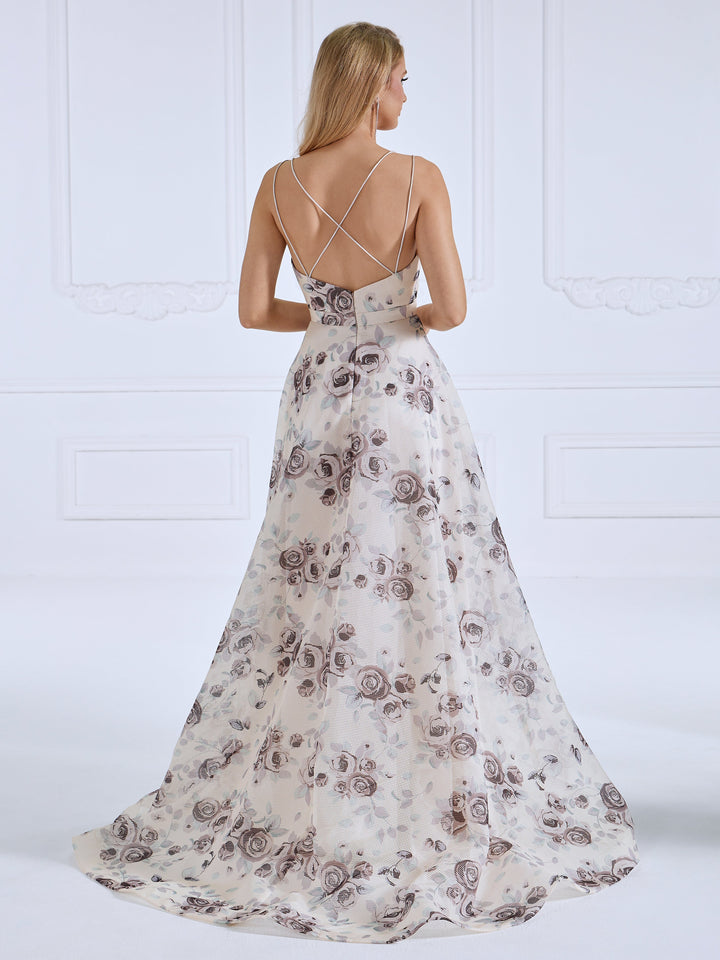 A-line, Sweep Train Printed, Ball Gown ,Evening Dresses