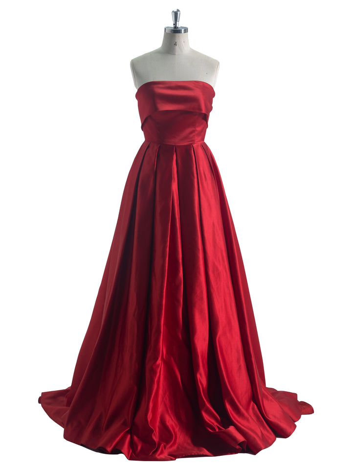 A Line ,Square Floor-Length, Silky Red Satin , Prom Dresses