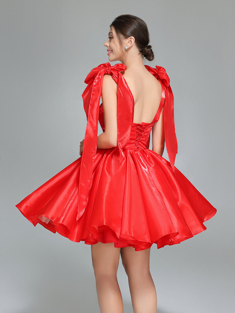 Schleife Akzent Herzausschnitt Kurzes Mini Homecoming Kleider Rot Weihnachtsfeier Kleid YW243100 