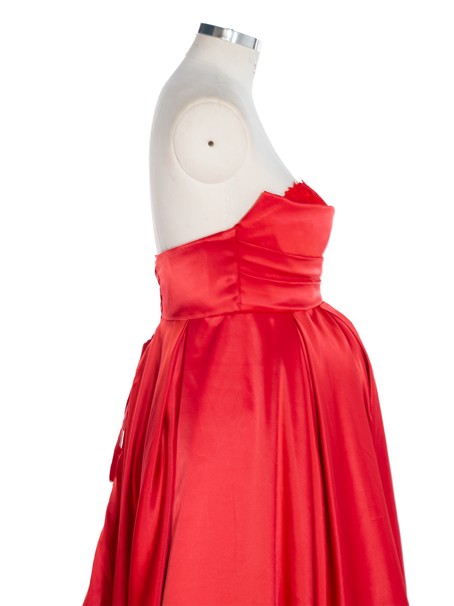 Rotes Umstandskleid für Fotoshooting Babypartykleid für Fotoshooting mit langer Schleppe YW240039