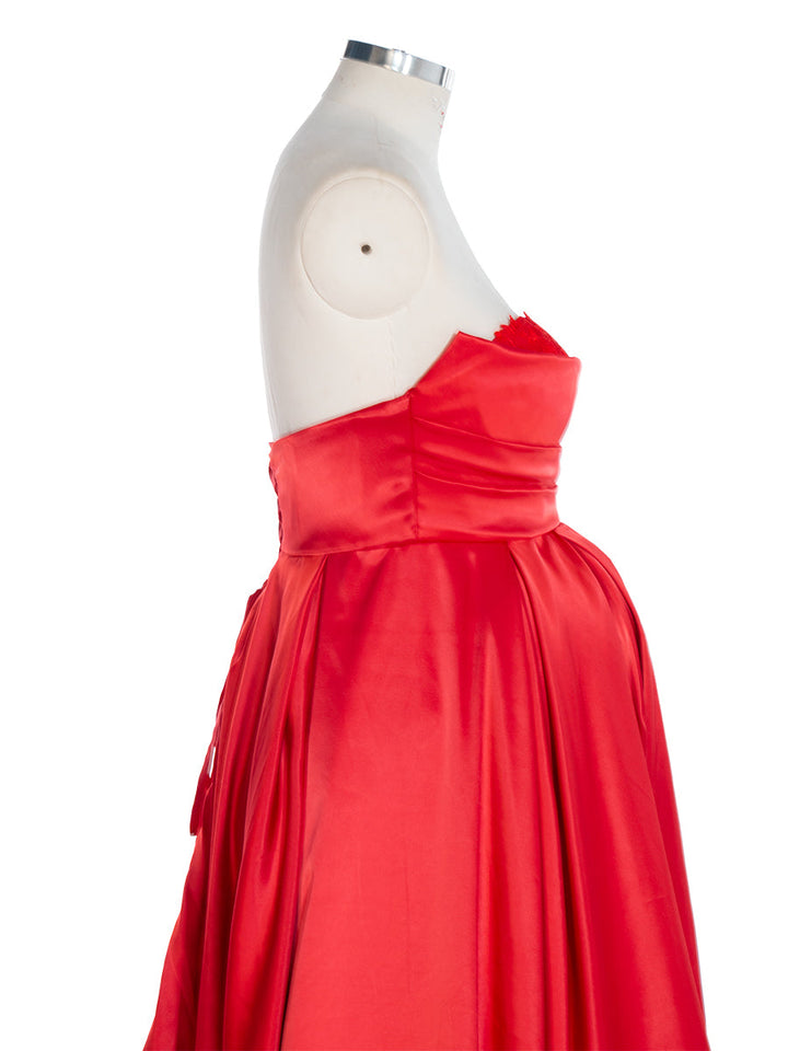 Rotes Umstandskleid für Fotoshooting Babypartykleid für Fotoshooting mit langer Schleppe YW240039