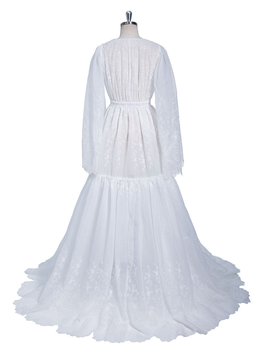 Kleid mit Stickerei und Blumenmuster aus transparenter Spitze für Schwangerschaft/Nicht-Schwangerschafts-Fotoshooting, verstellbare Taille, YW231061 