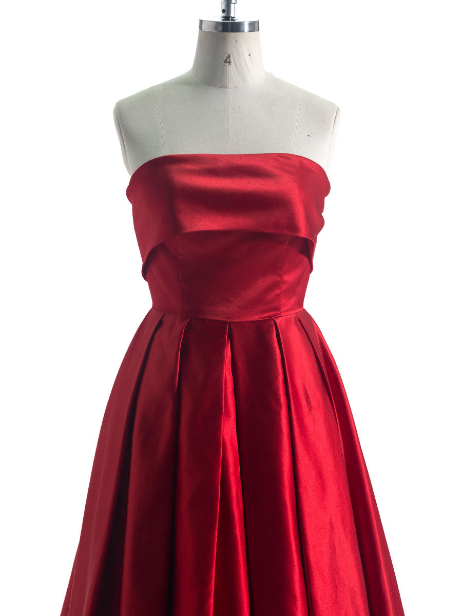 A Line ,Square Floor-Length, Silky Red Satin , Prom Dresses