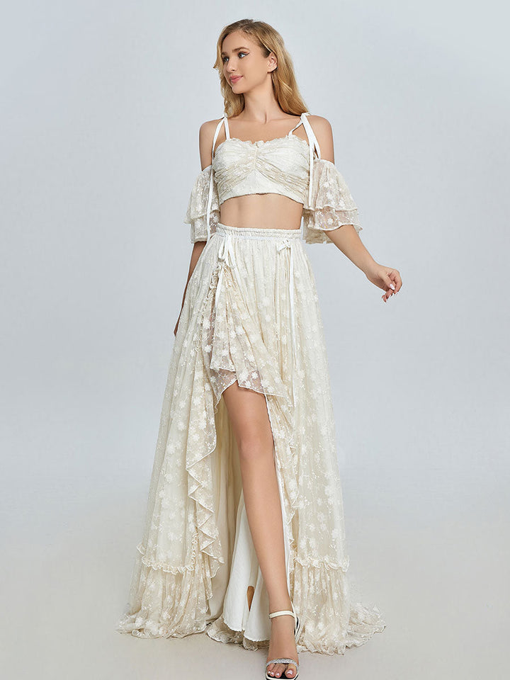 Boho 2-teiliges Set Spitzenkleid für Fotoshootings Bohemian Maxikleid für Hochzeiten YW240085