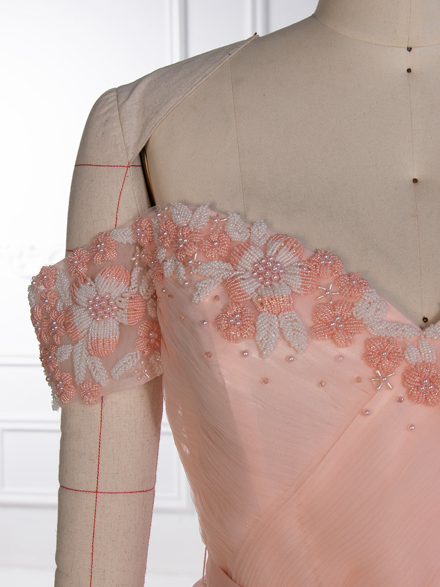 Knöchellanges rosa Ballkleid mit Perlen und Blumenapplikationen, Fee-Abschlusskleider, YE4001 
